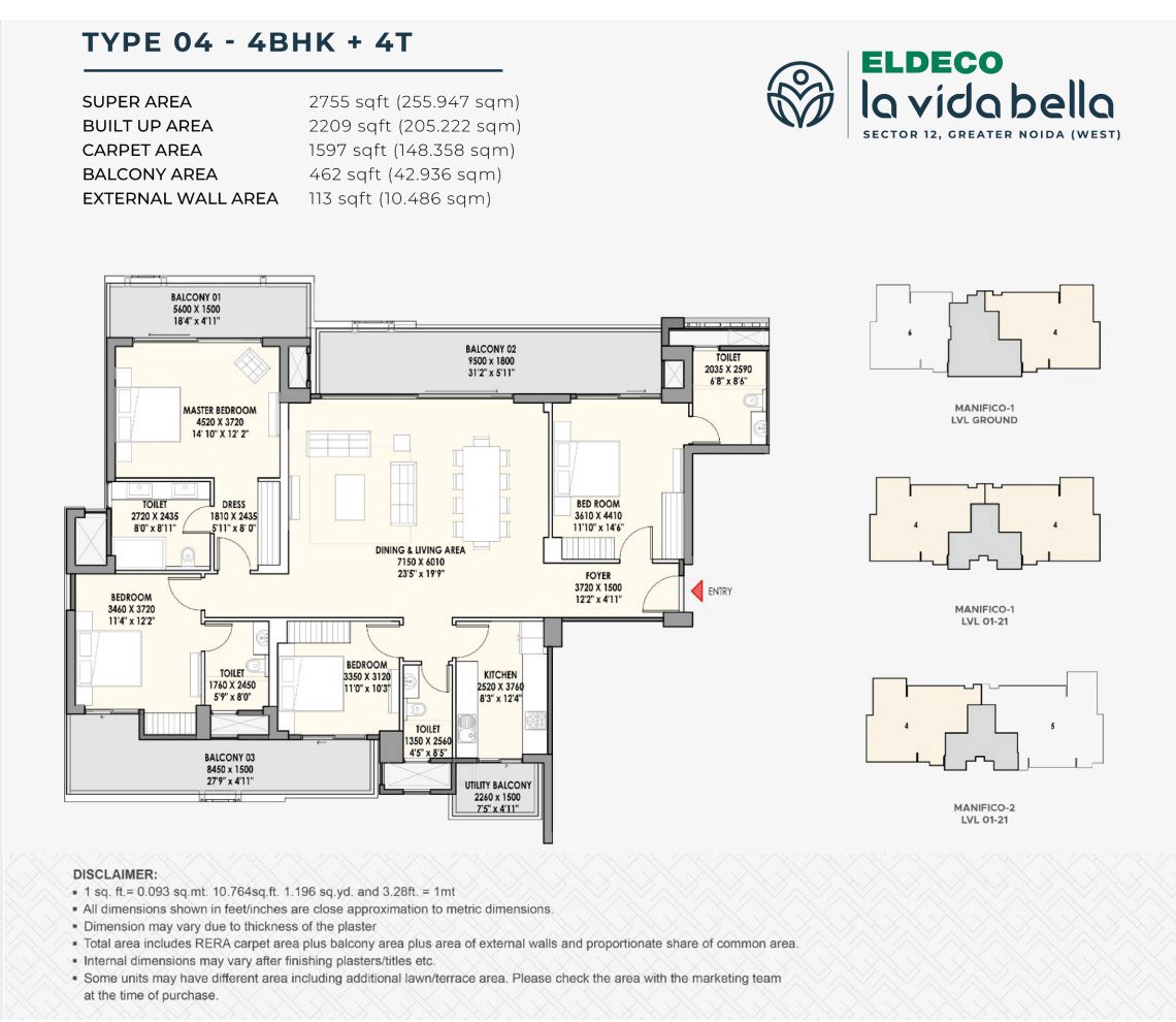 Eldeco La Vida Bella 4 BHK Plan